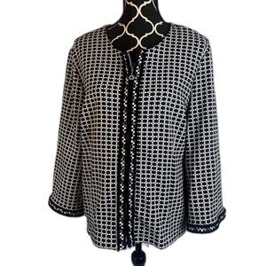 Modes Crystal Black & White Patterned Full Zip Lightweight Cardigan Jacket Sz 1X